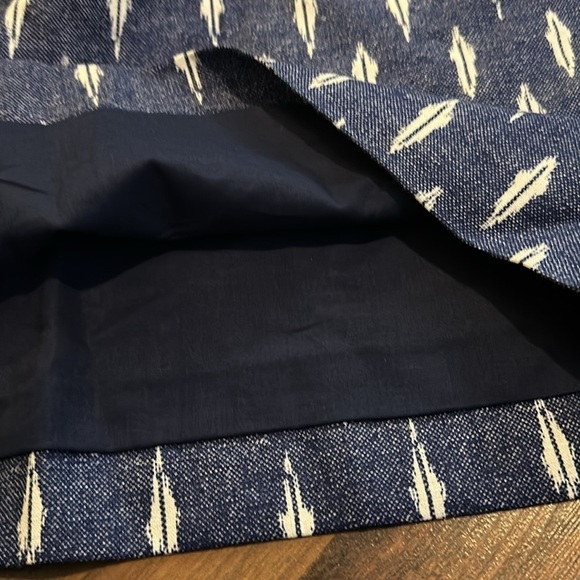 NWT J Crew Linen Sidewalk Mini Skirt-Blue Denim Color with Geometric Design- 14 - Picture 3 of 9